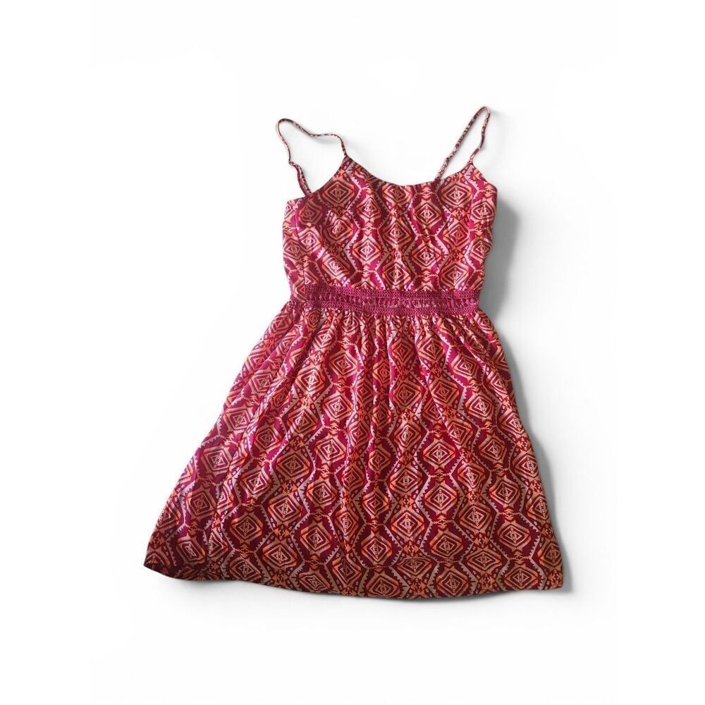 Boho Geometric Aztec Print Sundress Crochet Lace Waist Spaghetti Strap 15-17" P2